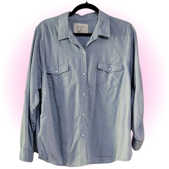 SONOMA 100% COTTON DENIM WOMEN'S BUTTON-DOWN SHIRT TOP 2X - Picture 1 of 4